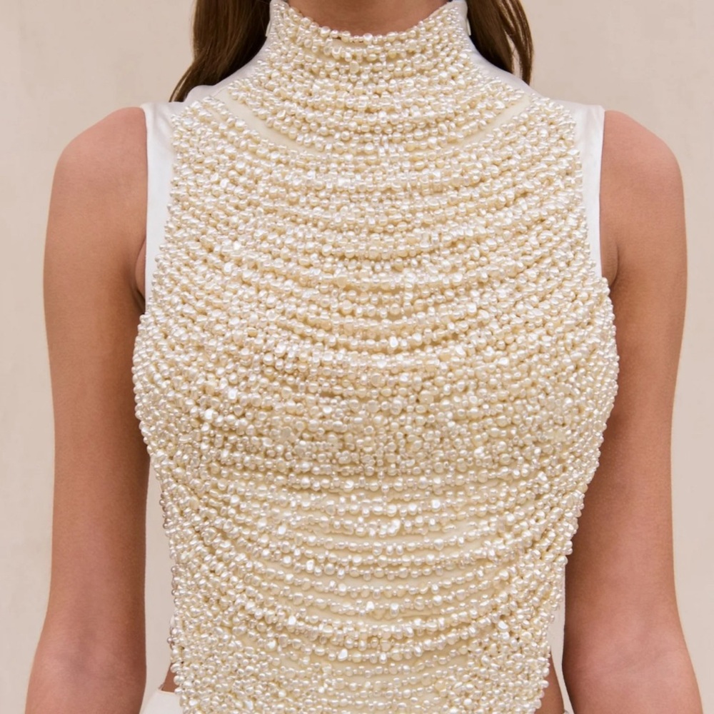 Cult Gaia Taraji top Pearl Embellished Sleeveless Top